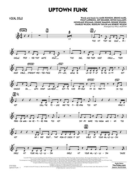 Bruno Mars Uptown Funk Sheet Music Leadsheet In D Minor Transposable