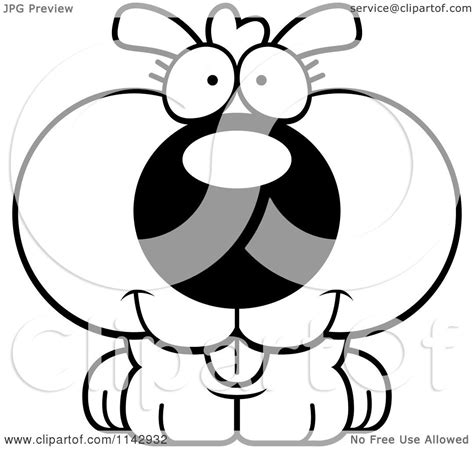 Cartoon Clipart Of A Black And White Happy Dog Vector Outlined