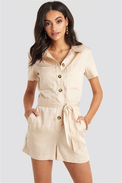 This Playsuit By Na Kd Features A Classic Collar Two Front Pockets