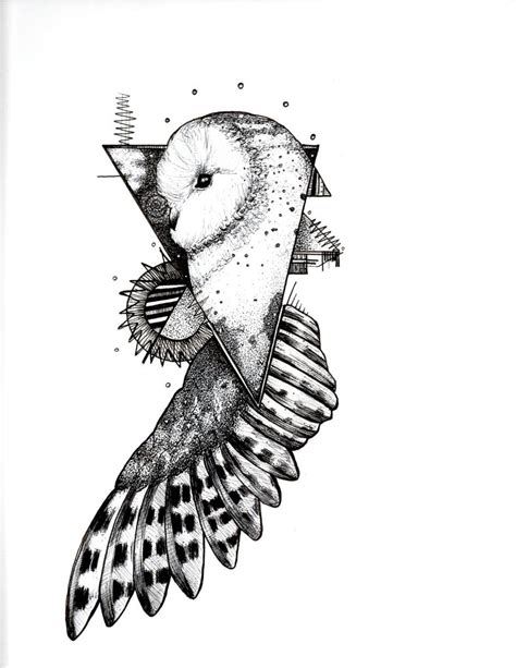 White Flying Owl In Triangle Frame Tattoo Design By