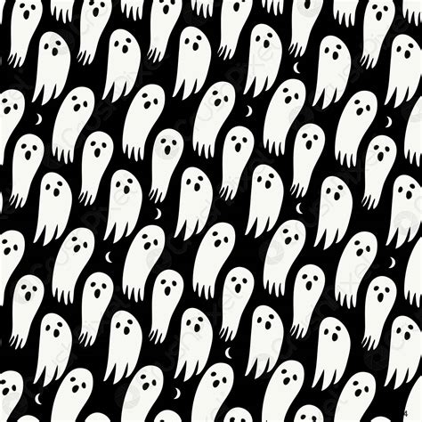 Halloween Ghost Seamless Pattern On Black Background Cute Halloween