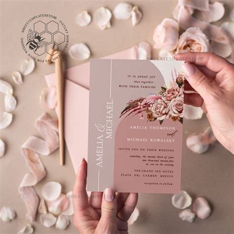 Arch Blush Wedding Invitation Template Instant Download Etsy