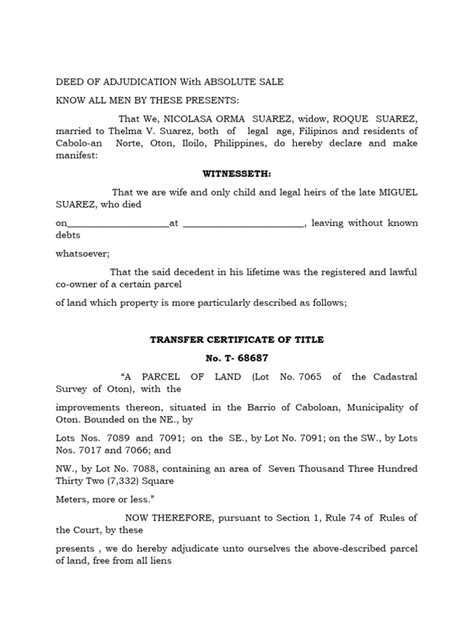 Deed Of Adjudication With Absolute Sale Pdf Justice Crime And Violence