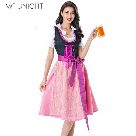 Moonight German Beer Girl Costumed Dirndl Oktoberfest Costume Maid Germany Bavarian Short Sleeve