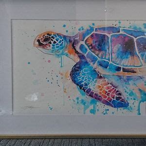Blue Sea Turtle Watercolor Painting Print By Slaveika Etsy Sea Turtle