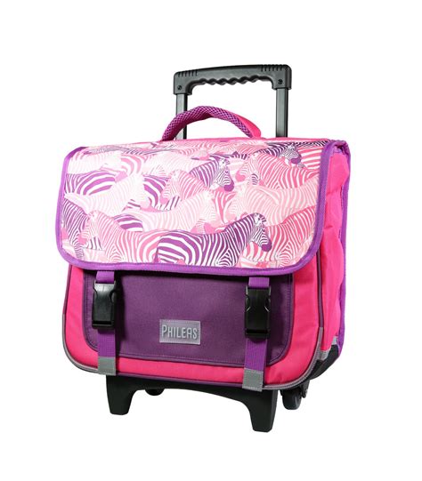 cartable à roulettes 38 cm phileas rose zèbre