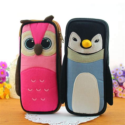 Cute Canvas Pencil Cases Kawaii Cartoon Owl Pencils Bag Large Zipper