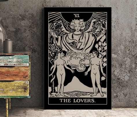 The Lovers Tarot Card Print Two Women Lovers Black Card Etsy