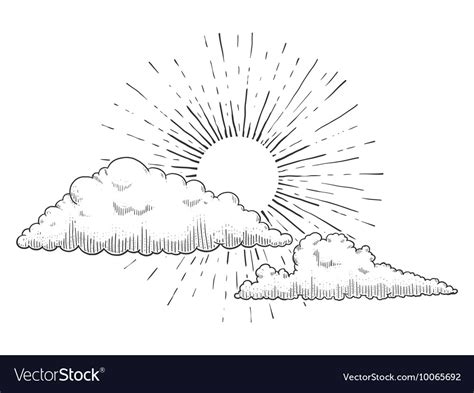 Sun With Clouds Engraving Royalty Free Vector Image