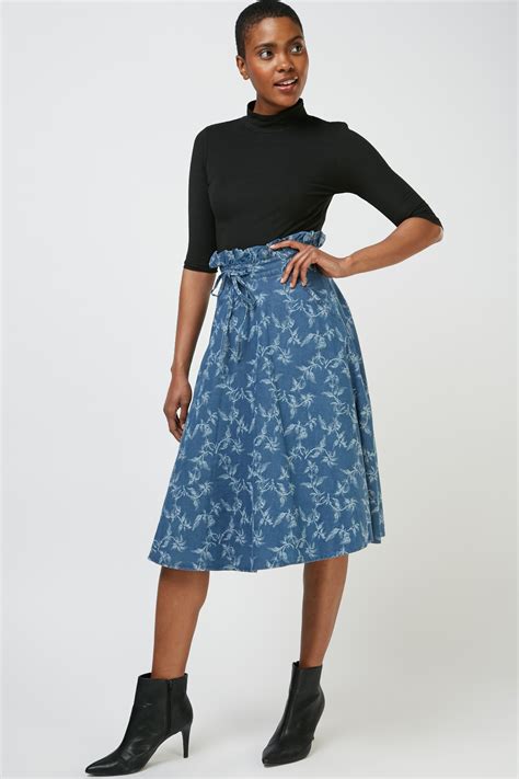 Printed Flared Denim Skirt Just 7