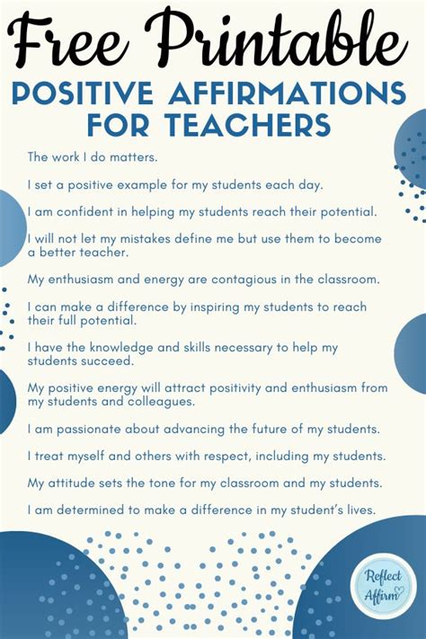 Positive Affirmations For Teachers Pdf And Mp3 Reflect Affirm