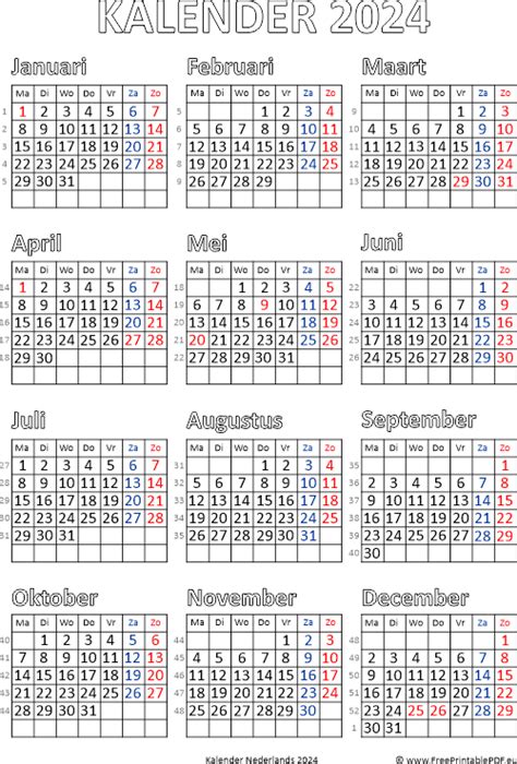 Kalender 2024 Voor Afdrukken Nederland Gratis Printbare Pdf