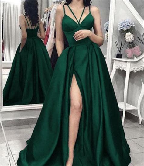 Dark Green Prom Dress Long Open Backs A Line Formal Dresses Split Party Gown Plus Size Prom