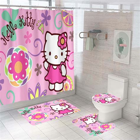 Cute Hello Kitty Shower Curtain Bathtub Bathroom Toilet Cover Mat Set Bath Mat Ebay