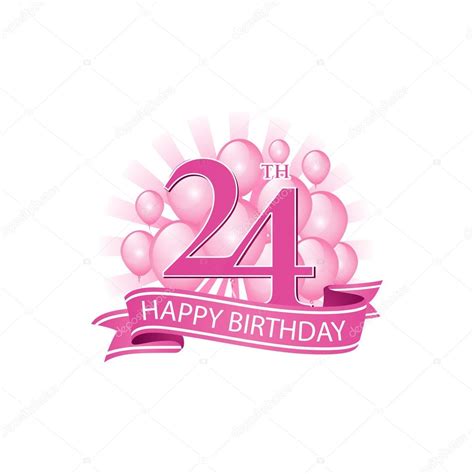 24 Rosa Feliz Cumpleaños Logo Con Globos Y Explosión De Luz — Vector De