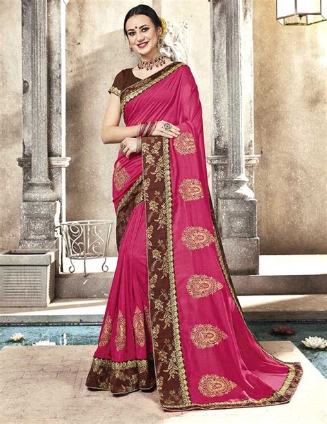 Pink Embroidered Vichitra Silk Saree And Unstitched Blouse Fancy Fancysarees Sarees Saree