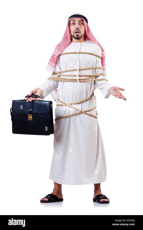 Arab Man Tied Up With Rope On White Stock Photo Alamy