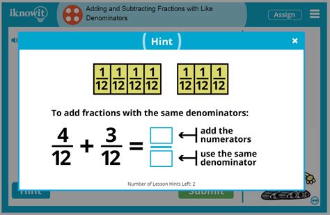 Interactive Math Lesson Adding And Subtracting Fractions With Like