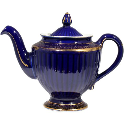 Hall Teapot Cobalt Blue Los Angeles With Gold Decoration 083 Vintage