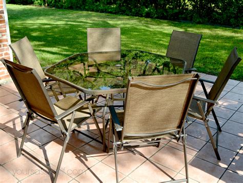 Granite white plastic tabletop metal frame folding table. Big Lots Folding Sling Chairs Give New Life To Patio Table - yoursassyself.com - Your Sassy Self