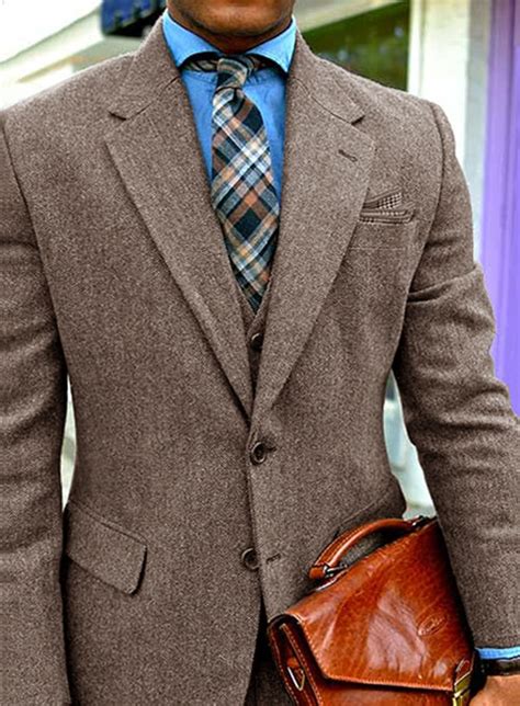 Vintage Dark Brown Herringbone Tweed Suit Makeyourownjeans® Made To