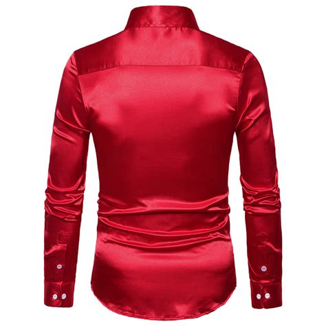 New Mens Smooth Silk Satin Long Sleeve Dress Shirts Chile Shop