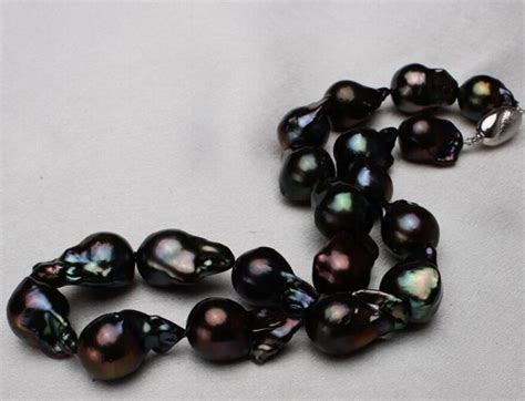 Beautiful 18 25 30mm Natural Tahitian Black Baroque Pearl Necklace Aaa