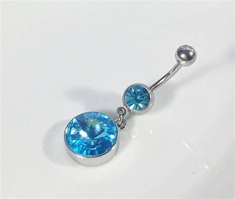 Aqua Belly Button Ring With Swarovski Crystal Navel Ring Body Piercing Jewelry By
