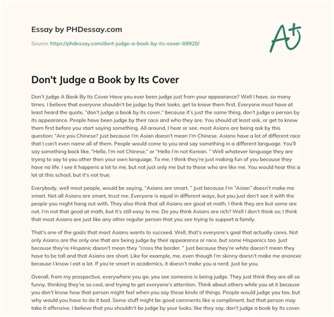 Dont Judge A Book By Its Cover 500 Words