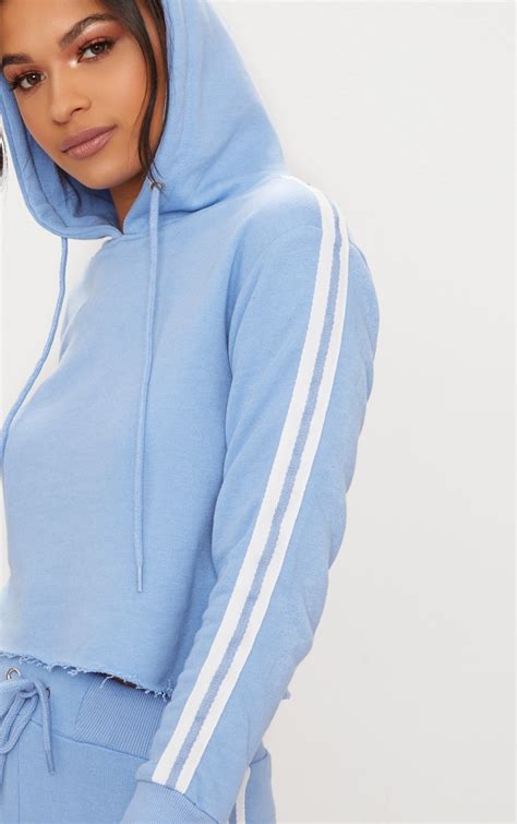 Baby Blue Side Stripe Hoodie Prettylittlething Ie