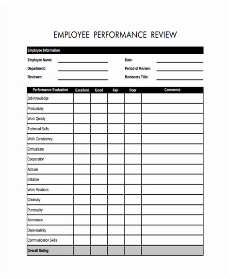 Printable Employee Evaluation Form Pdf