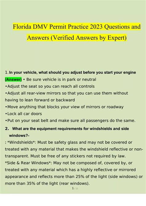 Florida Dmv Learners Permit Practice Test Questions And Answers 2023