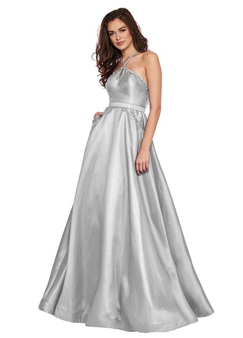 Bellis Womens Halter A Line Prom Dresses Long Backless Satin Evening