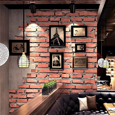 Retro Cafe Bar Restaurant Red Brick Wallpaper 3d Embossed