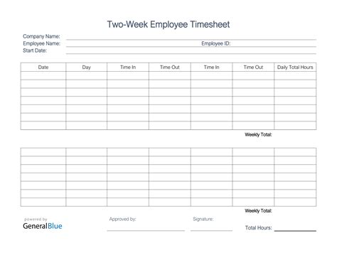printable  week employee timesheet  word
