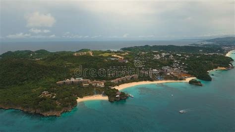 Aerial View Beautiful Beach On Tropical Island Boracay Island