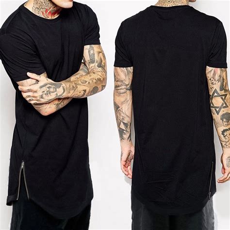 New 2017 Brand Clothing Mens Black Long T Shirt Zipper Hip Hop Longline