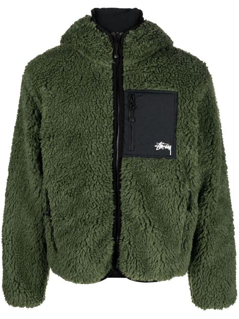 Stussy Fleece Texture Hooded Jacket In Green For Men Lyst Uk