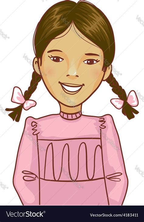 Teenager Cartoon Girl With Two Distinct Braids Vector Image