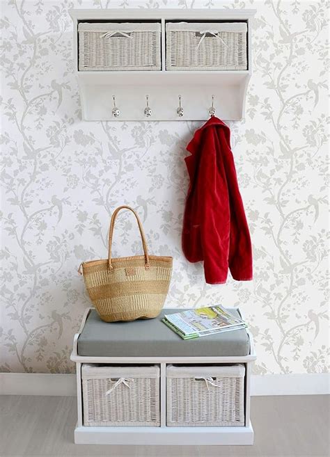 Tetbury White Hanging Shelf And Storage Bench Fully Assembled Wall