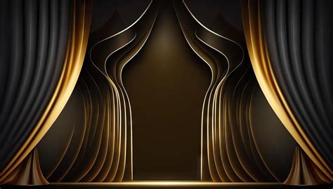 Black Golden Curtain Stage Award Background Trophy On Red Carpet
