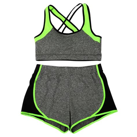 Women Sexy Solid Patchwork Sports Yoga Bra And Shorts Set Racer Back Wire Free Bra And Patchwork