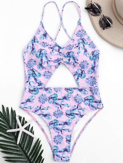 Ruched Floral Cut Out High Leg Swimsuit Pink One Pieces S Zaful