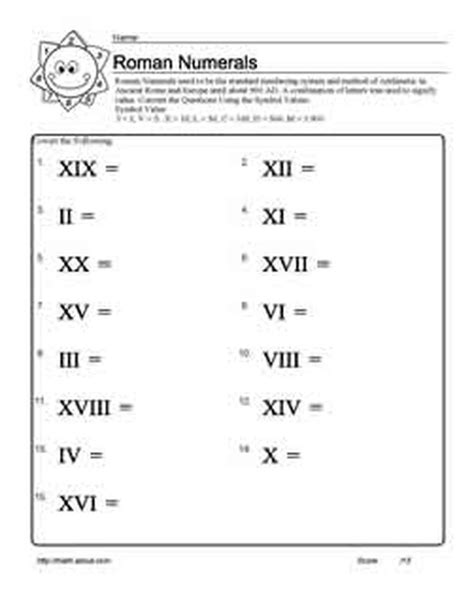 Roman Numerals To Worksheet