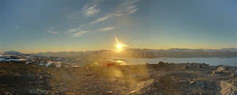 Hdr Panorama Of Midnight Sun Seen From The Peak Of Nuolja In Northern