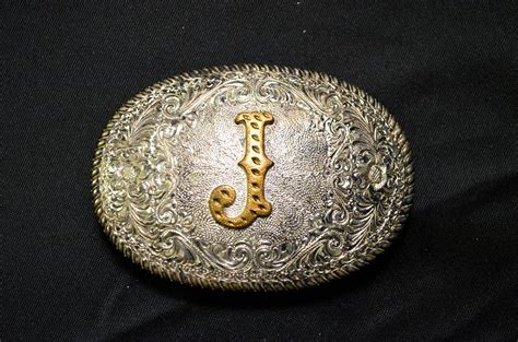 Crumrine Silver Plate J Belt Buckle With Floral Etsy Belt Buckles