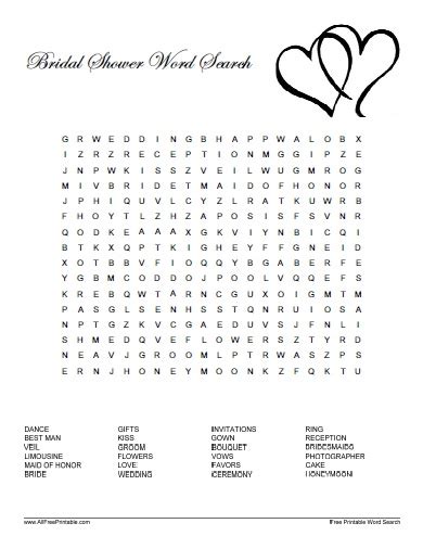 Free Printable Bridal Shower Crossword Puzzle