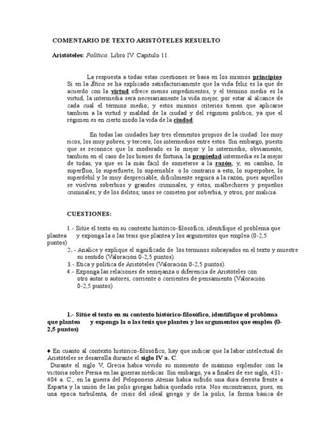 Comentario Resuelto De Aristóteles Pdf Aristóteles Platón