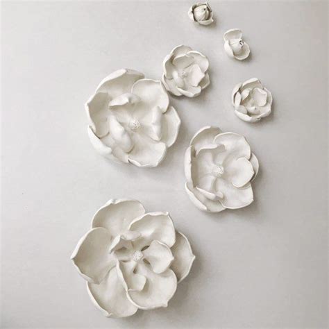 White Magnolia Porcelain Flower Wall Installation Of 7 Etsy Uk