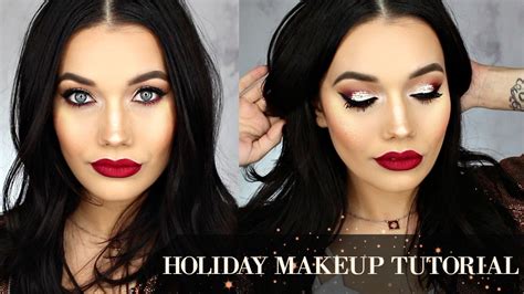 Sparkly Holiday Smokey Eyes Red Lips Makeup Tutorial